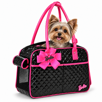 Black and Pink Quilted Pet Carrier Bag