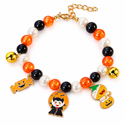 Halloween Vampire and Pumpkin Pet Bead Necklace