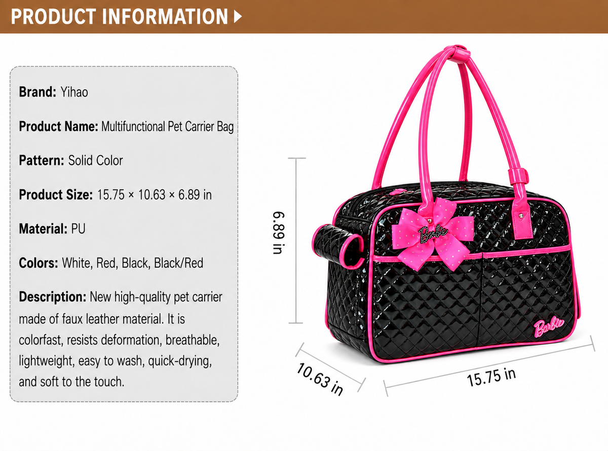 Black and Pink Quilted Pet Carrier Bag