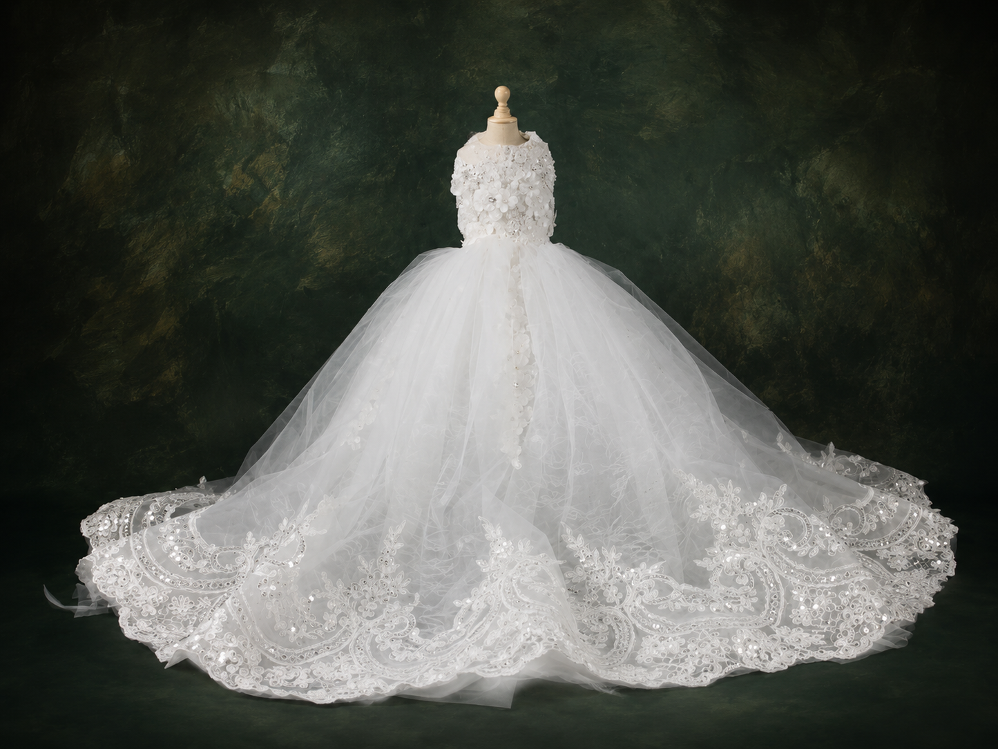 Handmade Bridal Dog Gown with Lace Embroidery and Pearl Details