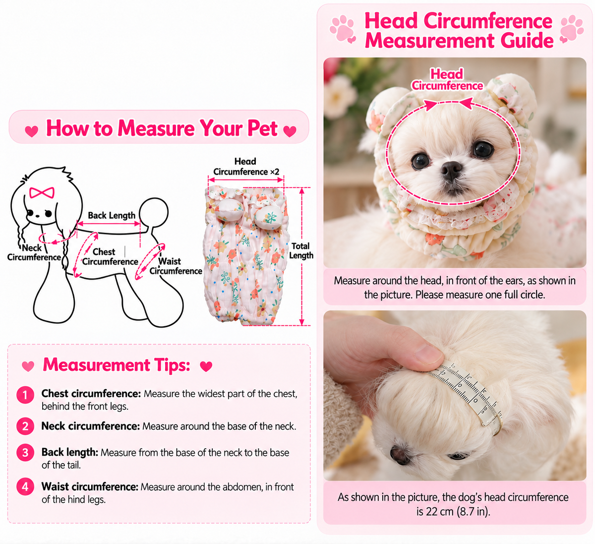 Pet head circumference measurement guide for choosing a dog snood