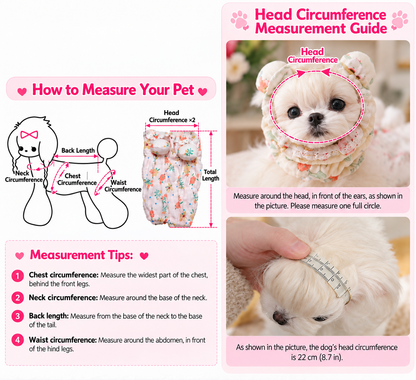 Pet head circumference measurement guide for choosing a dog snood