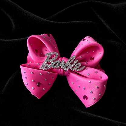 Hot Pink Satin Rhinestone Pet Bow Hair Clip - main product view