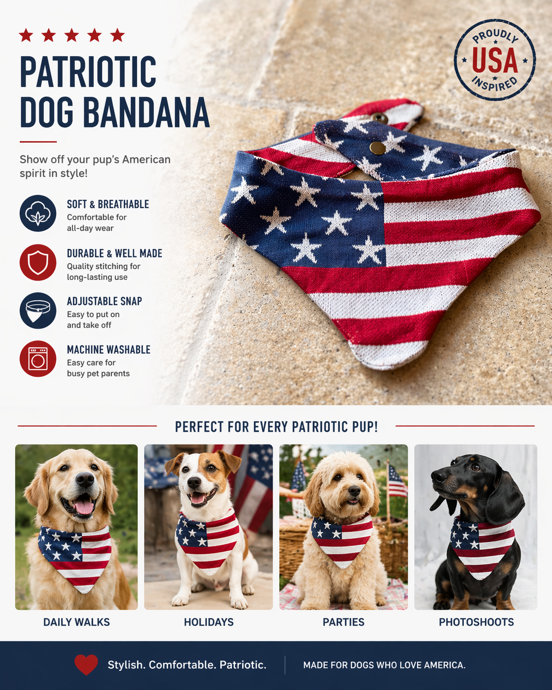 patriotic dog bandana usa flag palm coast pet store