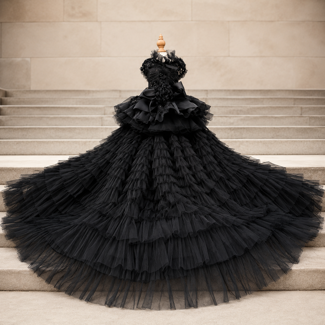 Luxury black dog wedding dress with detachable cathedral train