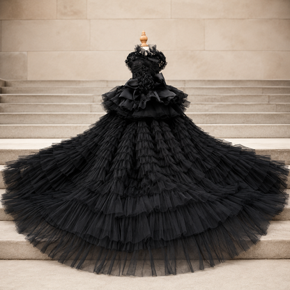 Luxury black dog wedding dress with detachable cathedral train