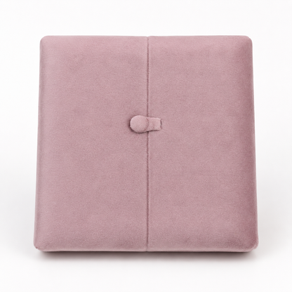 Closed pink pet necklace gift box with soft rectangular case and small front tab
