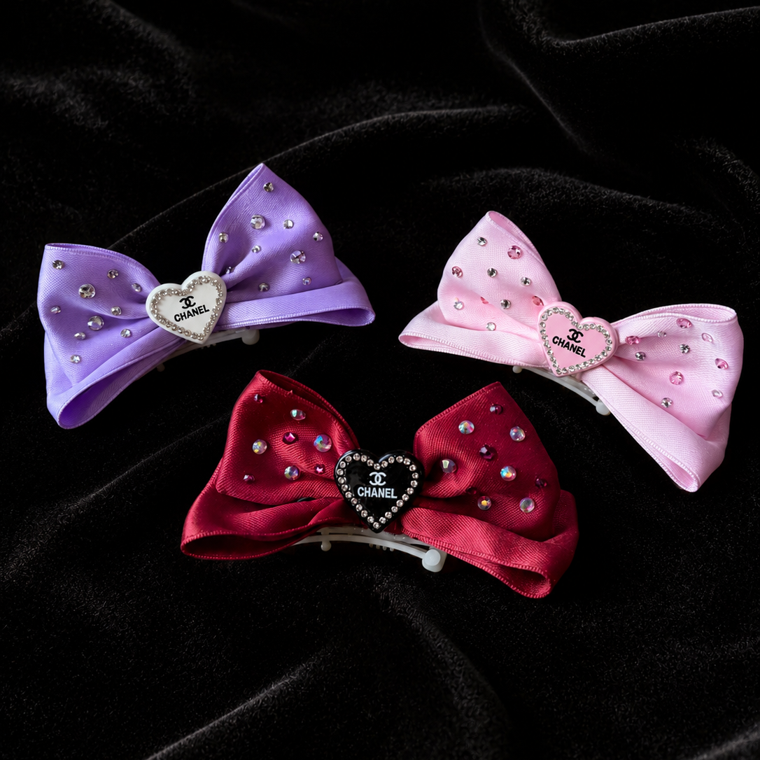 Satin Rhinestone Pet Bow Hair Clip - main product view