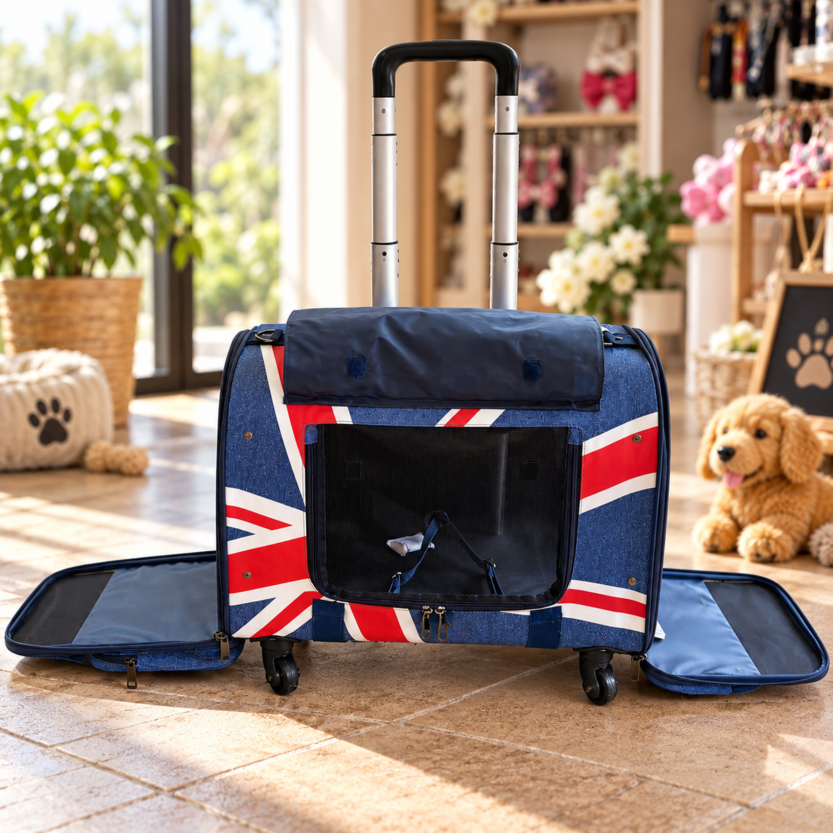 Union Jack Four-Wheel Pet Carrier