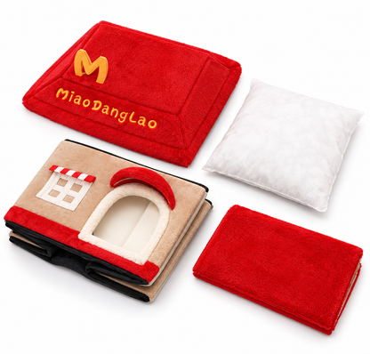 Plush House Cat Bed with Removable Cushion - separate roof wall floor and cushion components - image 3