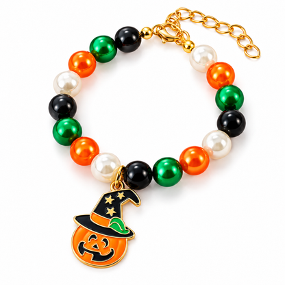 Pumpkin Witch Hat Pet Bead Necklace