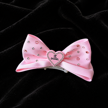 Satin Rhinestone Pet Bow Hair Clip - visible pet bow hair clip detail view 4