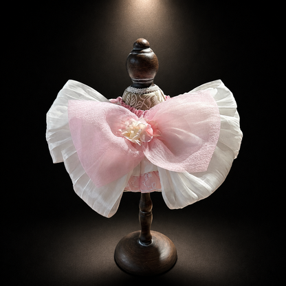 Pink White Floral Satin Lace Pet Bib Collar - large pink white back bow