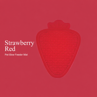 Strawberry red silicone pet slow feeder mat with raised licking texture