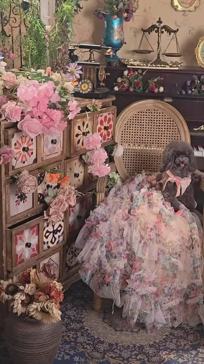Blush Garden Princess Couture Dog Dress – Floral Ruffle Wedding Gown with Pink Bow Train