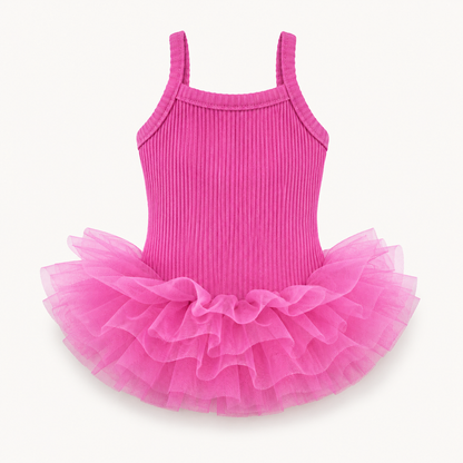 Hot pink puppy tutu dress with fluffy layered mesh skirt for small dogs