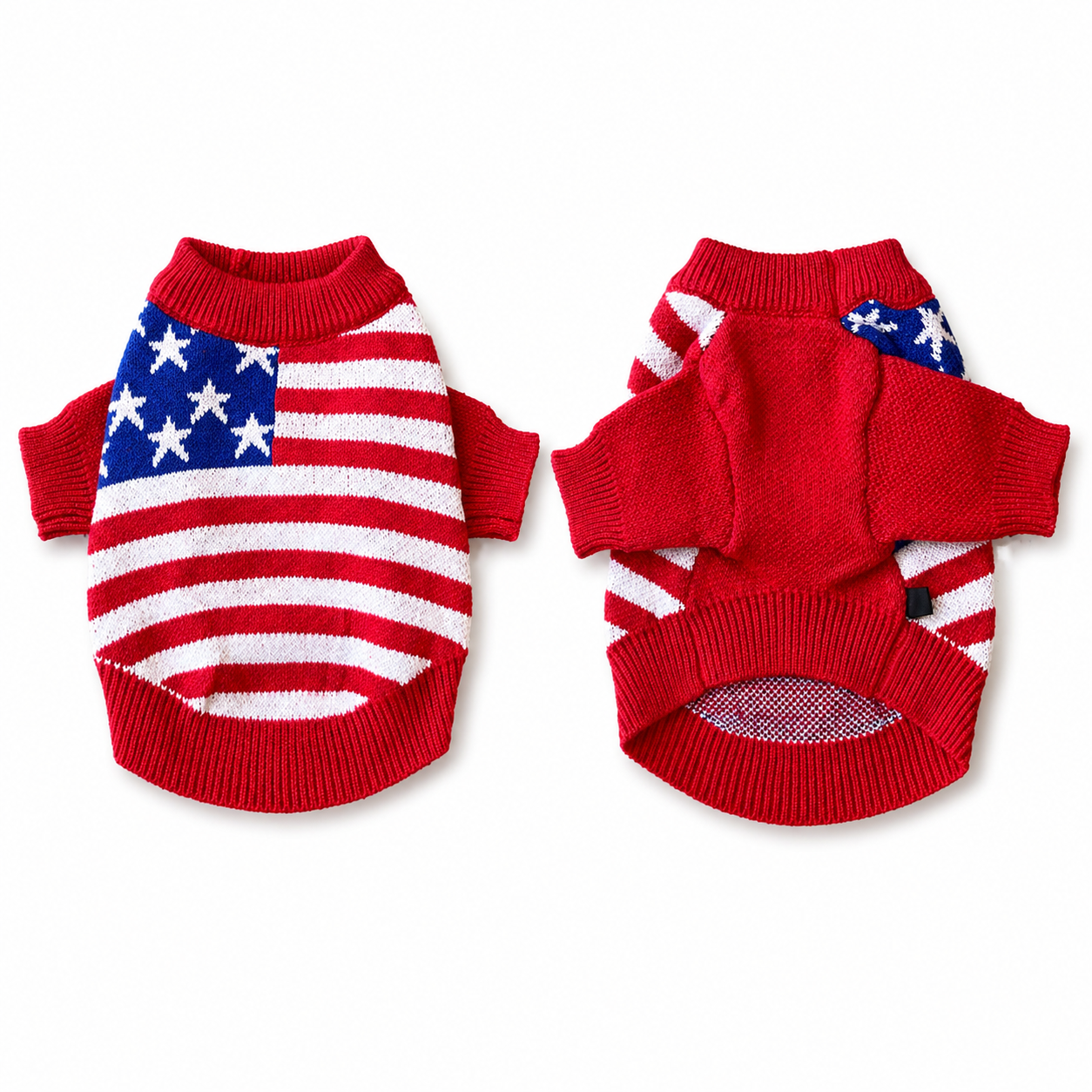 patriotic knit dog sweater front and back view