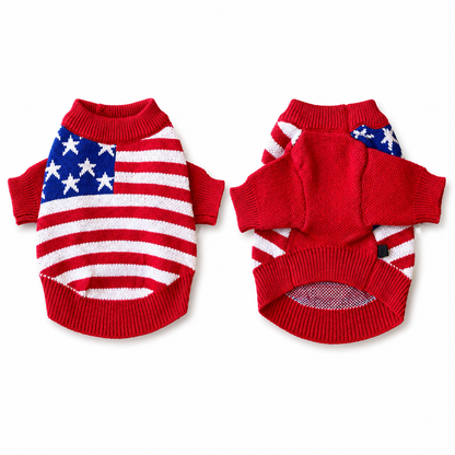 patriotic knit dog sweater front and back view